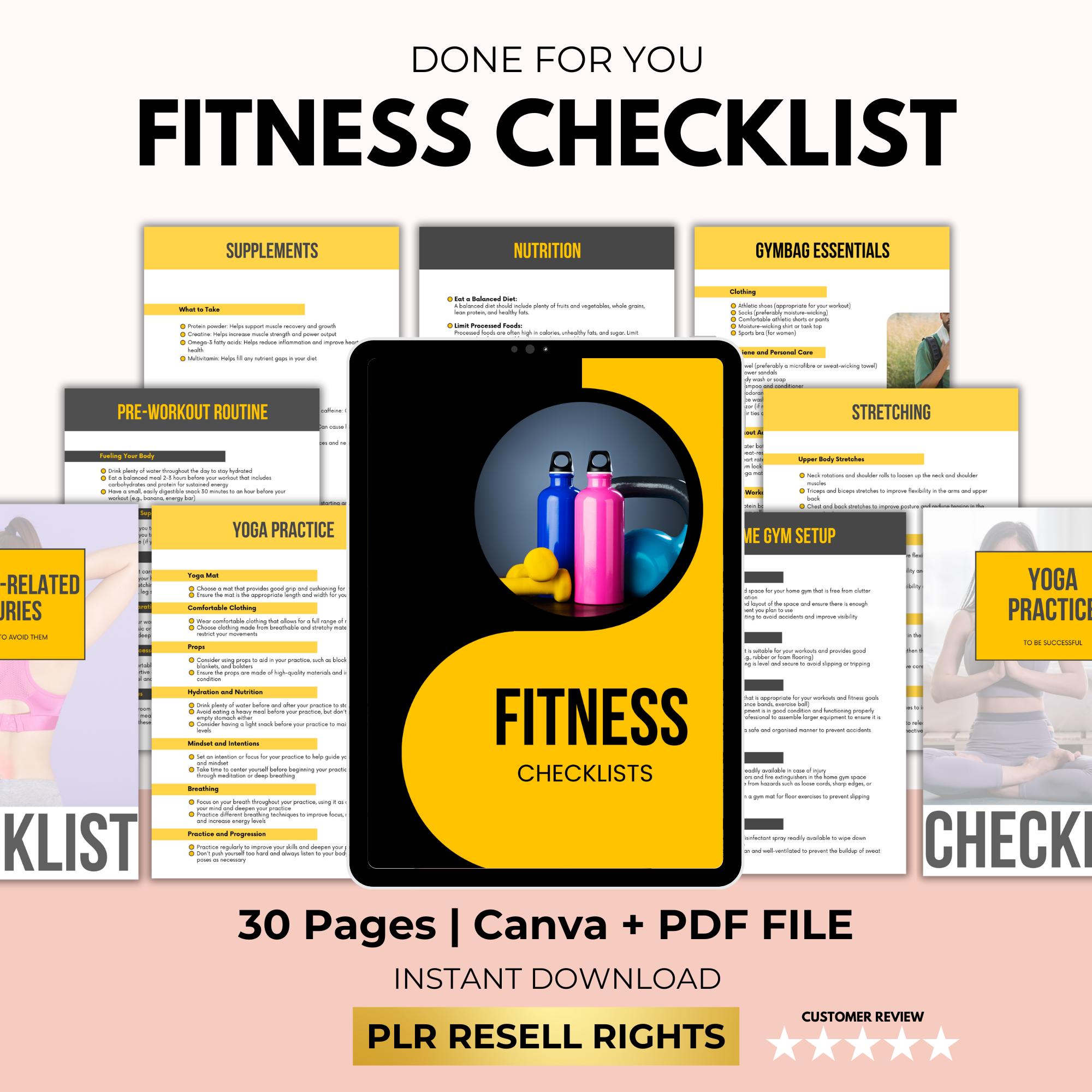Editable Fitness Checklist Printable – PLR & Resell Rights Included